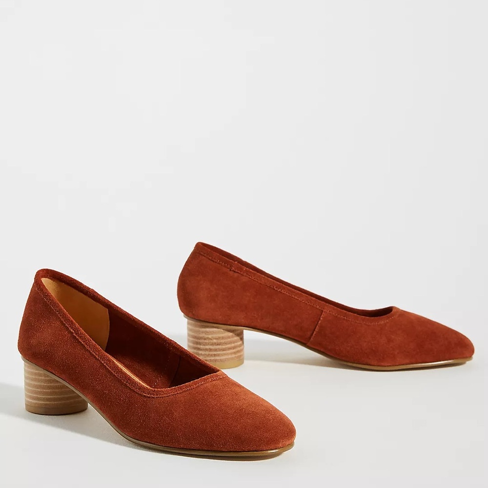 Soludos Juliette Heels Suede Low Block Heel Pumps